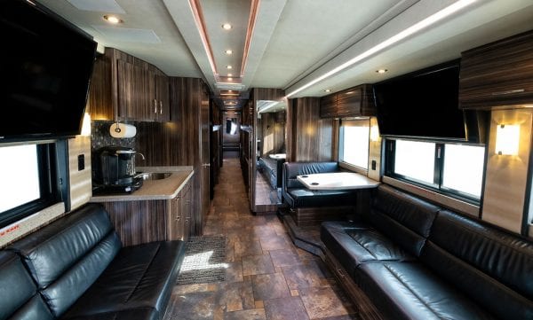 Wisdom tour bus front lounge