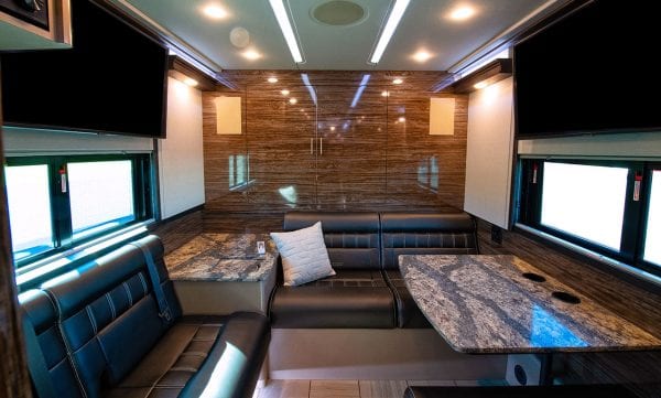 Entertainer tour bus rear lounge